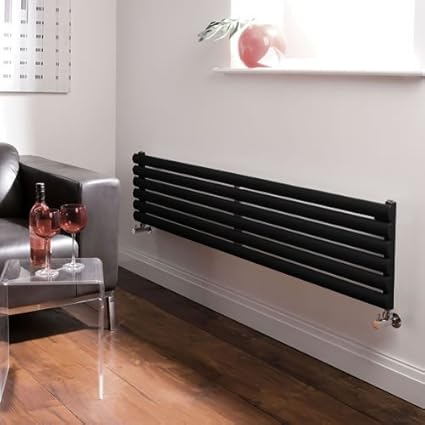 Hudson Reed Heizkörper Revive - 354 mm x 1600 mm - horizontale Design Heizung aus Stahl - Oberfläche in Schwarz Hochglanz