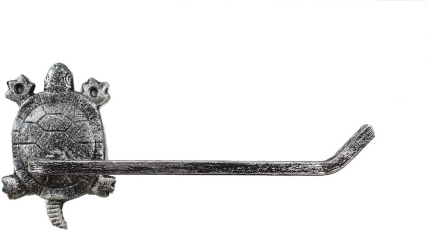 Handcrafted Model Ships Rustic Silver Cast Iron Decorative Turtle Toilet Paper Holder 10"