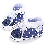 Isbasic Baby Girls Sequin Lace Ribbon Canvas Shoes Polka Dot Sweet Sole Sneaker (12-18 months, blue)
