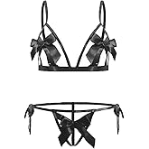 RNHGBB Lingerie Sets for Women Sexy, Womens Bow Lingerie Sexy Strappy Bra and Panty Sets for Women, Black, Onesize 2-10