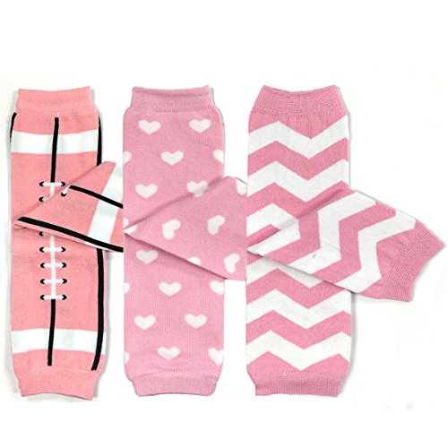 Bowbear Baby 3-Pair Leg Warmers Pink in Football, Hearts, Chevron