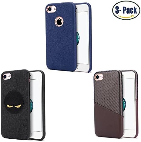 Doonpa iPhone 8 Plus and iPhone 7 Plus Cases for Men PU Leather Pack of 3 Pieces:Card Holder Case Color Brown, Embroidered Eye Cover Black,Skin Feeling One is Navy Blue (iPhone 8 Plus,iPhone 7 Plus)