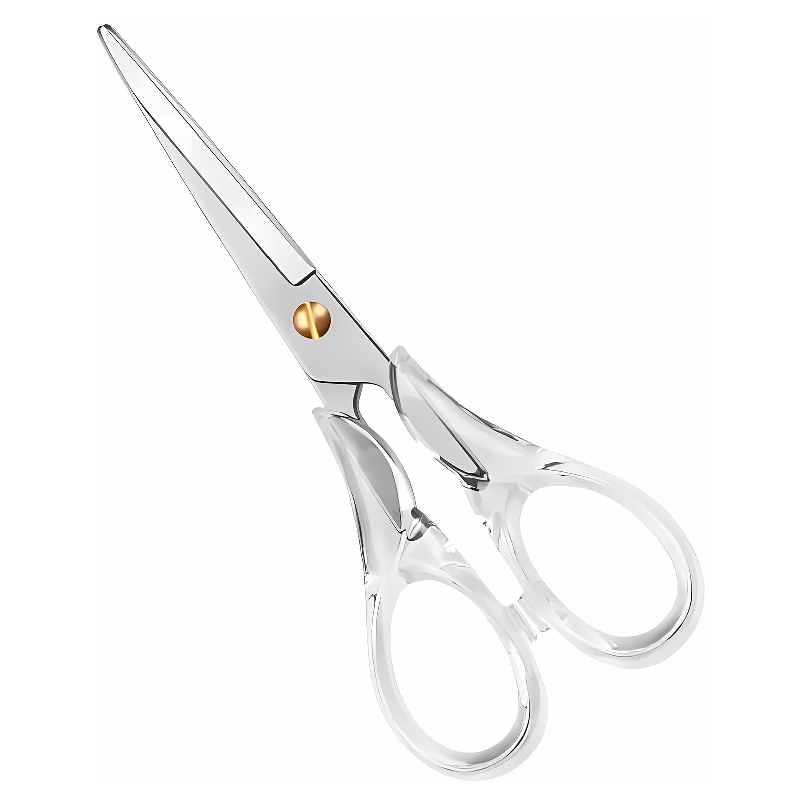 Creechwa Gold Scissors, Stainless Steel Blade with Acrylic Handle, All Purpose Scissor for Office, School, Home, Fabric Shears, Tijeras (6.3" Silver)