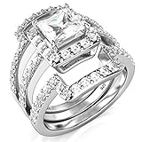 Sz 8 Sterling Silver 3Pcs 925 CZ Cubic Zirconia Engagement Wedding Band Ring Set