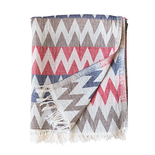 Mebien Gypsy Design 100% cotton natural pestamal bath pools spas beaches gyms saunas yoga towel multi purpose throw to your couch sofa bed picnic for baby women man (Red Navy Brown)