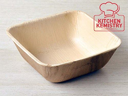 Kitchen Kemistry Premium Organic Palm Leaf Disposable Ecofriendly Party Essential Square Bowl 5.5"- Pack of 25 Pcs
