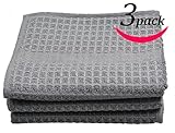 SINLAND 400 GSM Microfiber Waffle Weave Kitchen Towels Drying Cloth 3 Pack 16inch X 26inch Grey