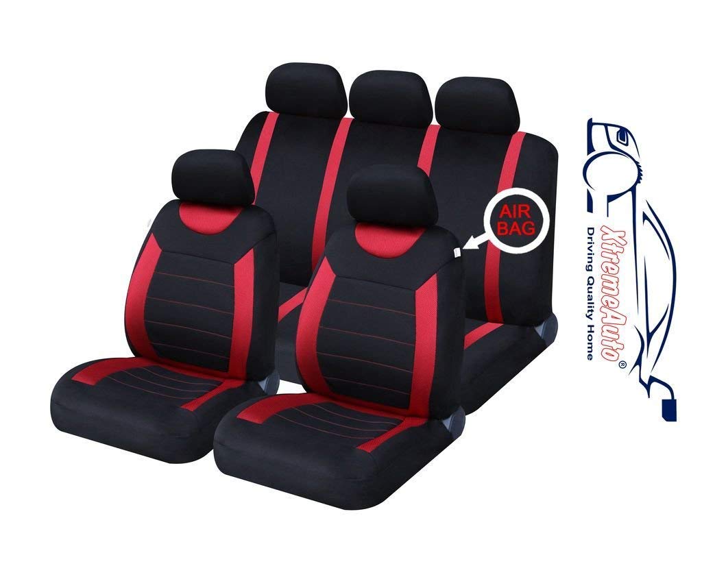 Xtremeauto ss5293.type6 Full Set of Universal Fit Car Seat Covers, Sticker Included, Red Black