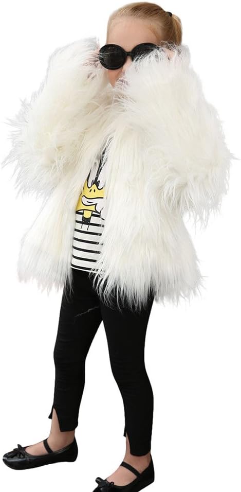 Kids Girls Faux Fur Coat Jacket Baby Winter Thick Warm Snowsuit Outwear Princess Children Clothes Long Sleeve Cloak Waistcoat Cute Windbreaker Solid for 2-8 Years