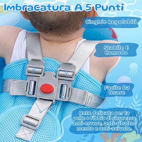 IEEILULU Salvagente Neonato, Ciambella Neonato Mare con Parasole Olare Rimovibile UPF50+, Salvagente Bambino con Adesivo di Riparazione per Piscina, Spiaggia, Vacanze da 6 a 36 Mesi