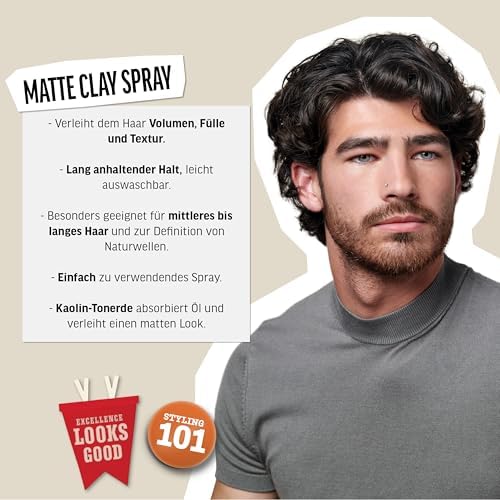 – Matte Clay Spray, 150 ml, ölabsorbierendes Texturspray für Männer, Haarprodukt mit mittlerem bis starkem Halt, Stylingprodukt für optimale Formbarkeit, Volumen & matten Look
