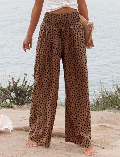 Rheane Palazzo Pants for Women Beach Pants for Women Boho Pants for Women High Waisted Brown Linen Pants Women (Brown L)