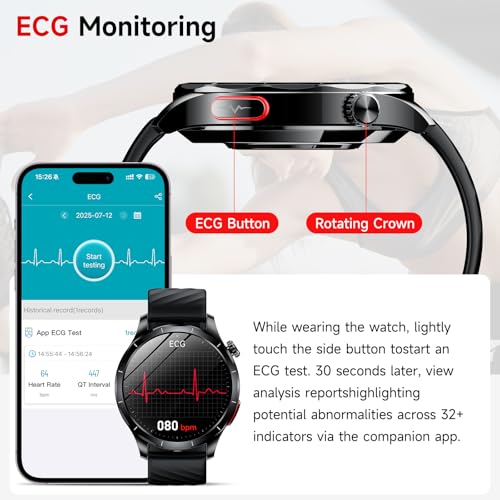 2026 Smart Watch for Men with Blood Pressure/ECG/Sleep Monitor,1.43"AMOLED Fitness Tracker with Bluetooth Calls/SOS Button, 24/7 Heart Rate/Body Temperature/SpO2,Waterproof Watch for Android iOS