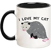 YOLANDEEUROKOK Funny Screaming Possum Mug, I Love My Cat, Funny Gift for Best Friend, 11 Oz Novelty Coffee Cup, Black