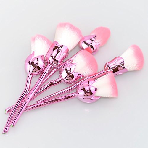 CROWNED BEAUTY 6 PCS Rose Makeup Brushes Set for Eyes Face Lips Cosmetics Foundation Blending Blush Eyeliner Face Powder Eyebrow Concealer Eyeshadow Cosmetic Brushes Set Pink