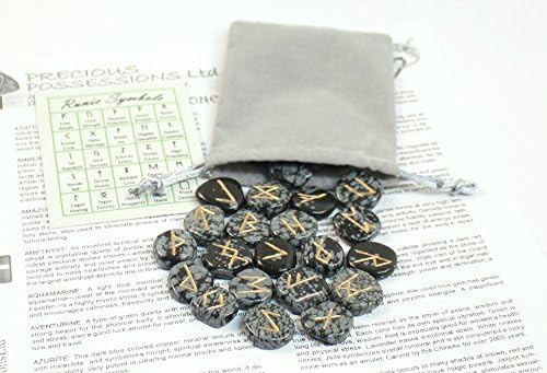 Snowflake Obsidian Rune Stones with Pouch (Gray Bag)