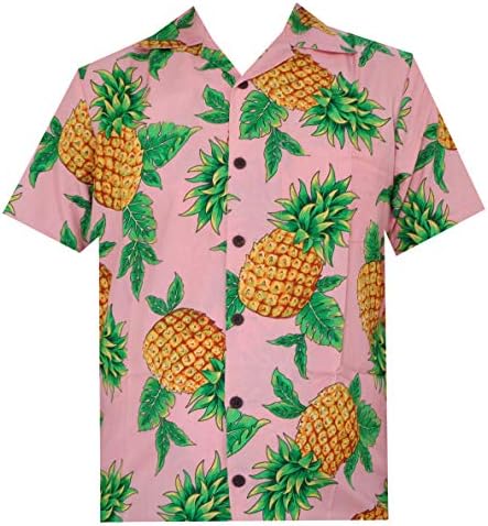 Hawaiian Shirts for Mens Pineapple Aloha Beach Party Holiday Casual Short Sleeve  Men Hawaiian Tropical Shirt Button Down Short Sleeve Vintage Floral Shirt  100% Cotton Regular Fit Short Sleeve Casual Hawaiian Shirt for Men