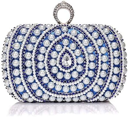 Eventide Clutch Bag Women Handbag Fashion Unsubdivided Light Banquet Party Pearl Handbag Purse zhangpopoqiye (Color: Blue)