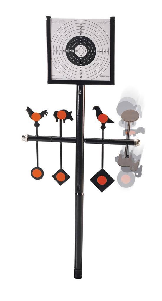 Gamo Deluxe Spinner - 6 Spinning Targets. You Also Get a Bullseye Card Target Holder, 50 targets, balloons and an additional Spinner for the top. For air gun rifle plinking