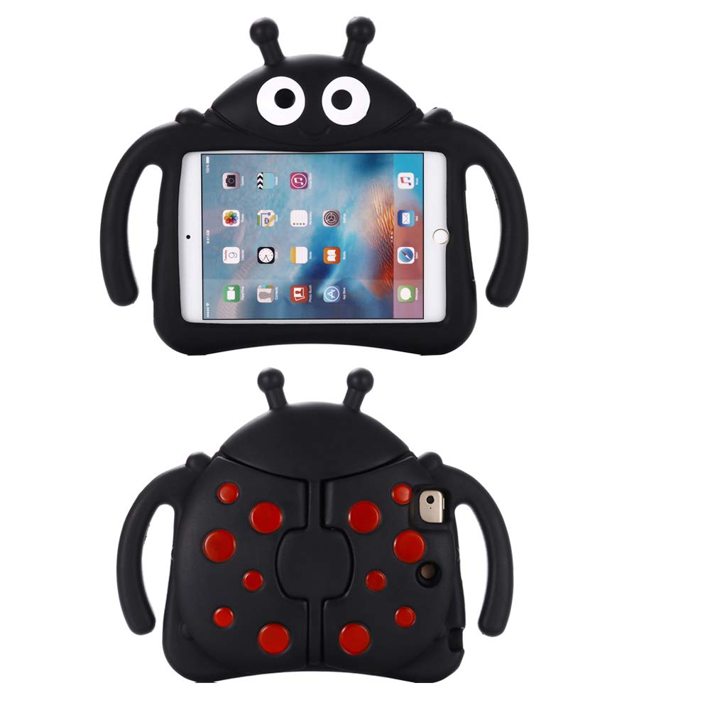 Tading Kids Case for iPad Mini, Children Friendly EVA Foam Shockproof Kid Proof Handle Stand Bumper Cover for iPad Mini 2, 3, 4,5 [NOT FOR iPad Mini 6 2021], Cute Ladybug - Black