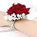FAYBOX 2 Pack Velvet Open Rose Silvery Bling Ribbon Rhinestone Stretch Bracelet Wedding Prom Wrist Corsage Hand Flower WineRed