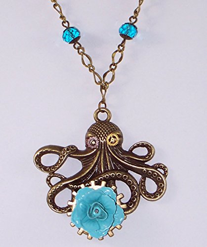 Blue Sour 'Pus ~ Steampunk Style Octopus Necklace