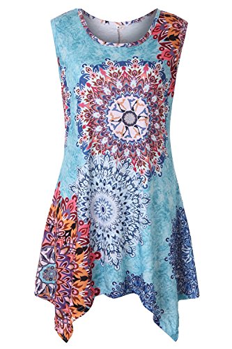 Luranee Flowy Tank Tops for Women, Feminine Knit Tunics Nice Shirts Handkerchief Hem Clothing Vivid Strong Durable Decent Simple Unique Soft Office Blouses Green Flowers L