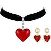 Zaquki Heart Necklace Earrings for Women Valentines Day Gifts for Her Red Heart Choker Necklace Valentines Day Outfits Accessories Women