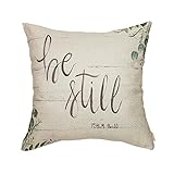 Fjfz Be Still Greenery Floral Retro Country Style Farmhouse Décor Spring Summer Decoration Gift Cotton Linen Home Decorative Throw Pillow Case Cushion Cover with Words for Sofa Couch, 18