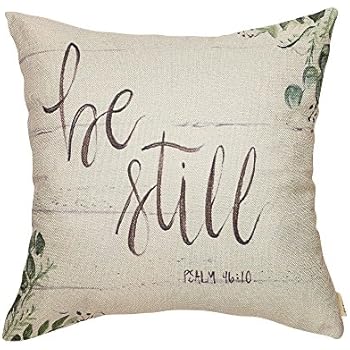 Fjfz Be Still Greenery Floral Retro Country Style Farmhouse Décor Spring Summer Decoration Gift Cotton Linen Home Decorative Throw Pillow Case Cushion Cover with Words for Sofa Couch, 18