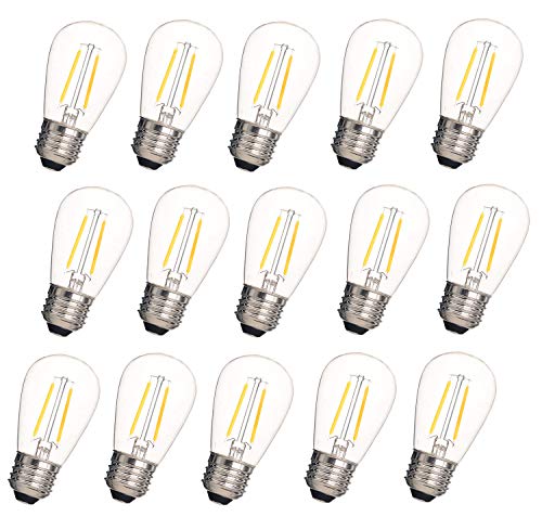 Aplstar 2W S14 LED Dimmable Bulb, for Outdoor String Lights Bulb Replacement, Equal to 20-25W Incandescent Bulbs, Edison Vintage Filaments Design, 2700K Warm White, E26 Base, 15Pack
