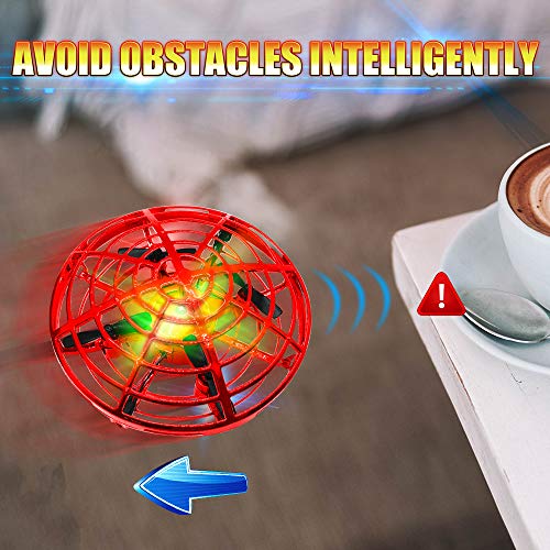 Hand Drones, Hand Controlled Drones, econoLED Boy Toys Kids Hand Operated Flying Ball Drone - Hands Free Mini Flying Ball Helicopter with 2 Speed & 5 LED Lights for Boys, Girls, Kids, Toddlers (Red)