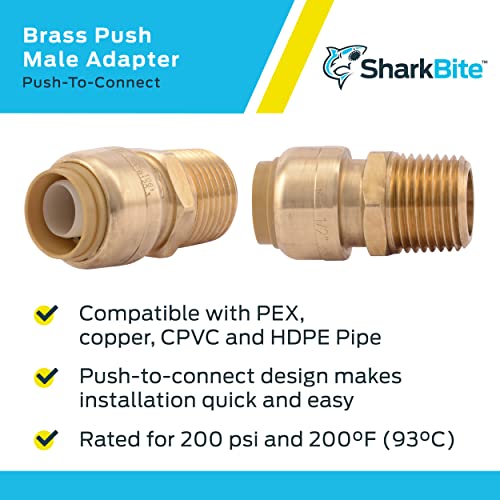 SharkBite 1/2 Inch MNPT Adapter, Push to Connect Brass Plumbing Fitting