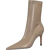 HDFDB Women'S Leather Pointed Toe Stiletto Ankle Boots Fashion Closed Toe Handmade Slip-On Heeled Booties For Prom Office Dress Boots