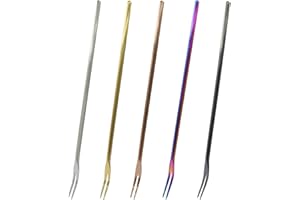 PHITUODA 5 PCS Stainless Steel Pickle Fork, 8.66 Inches Long Handle Olive Fork 2 Prong Pickle Picker, Multicolor Grabber Tool