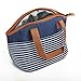 Fit & Fresh Samantha Insulated Lunch Bag, Stylish Lunch Tote, Navy Nautical Stripe with Brown Trim