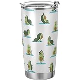Yasala Tumbler Cute Avocado Yoga Insulated Coffee Cup Beverage Container Travel Mug with Straw and Lid Double Wall Stainless Steel 20oz BPA-Free for Sport, Back to School