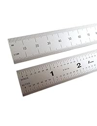 Regla inglesa rígida Shinwa de 12" o 300 mm (1.250" de ancho x .040" de espesor) Zero Glare Acero inoxidable satinado Cromado E   M Maquinista Regla   Regla con graduaciones en 1 64, 1 32, mm y .5 mm Modelo H  3412C