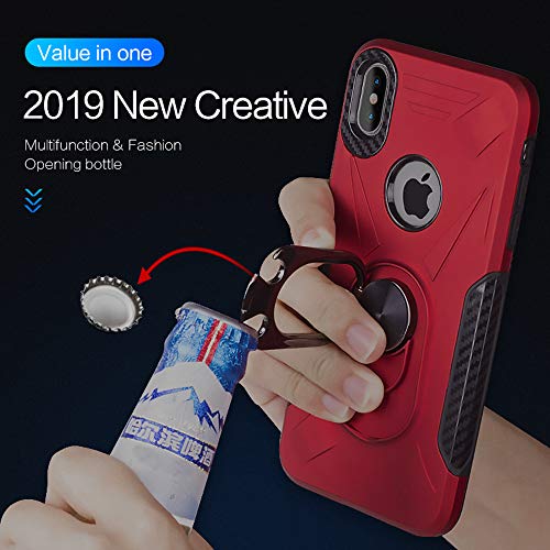 iPhone 11 Pro Max Case, Ranyi Multifunction Armor Case with 360 Metal Ring Holder [Bottle Opener] [Fits Magnetic Car Mount] Shock Absorbing Protective Case for 2019 6.5" iPhone 11 Pro Max (red) - Thumbnail 2