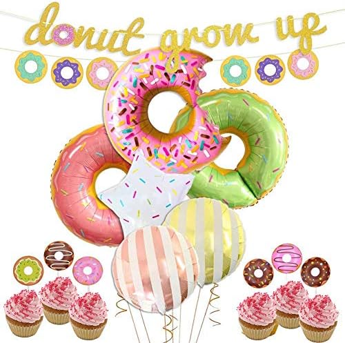 Sroomcla Party Decoration Supplies with Huge Doughnut Balloon 3D All Good Birthday Balloon Flag Baby Shower