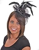 J24612 (Black) Feather Headband With Black Rose & Lace