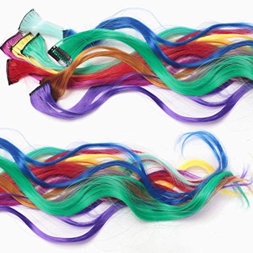30 Pcs Colored Wave Clip in Hair Extensions 21 Inch Multi-Colors Party Highlights Clip in Synthetic Hairpiece Heat-Resistant Synthetic Hair Extensions Rainbow colors for women girls kids gift - Thumbnail 7