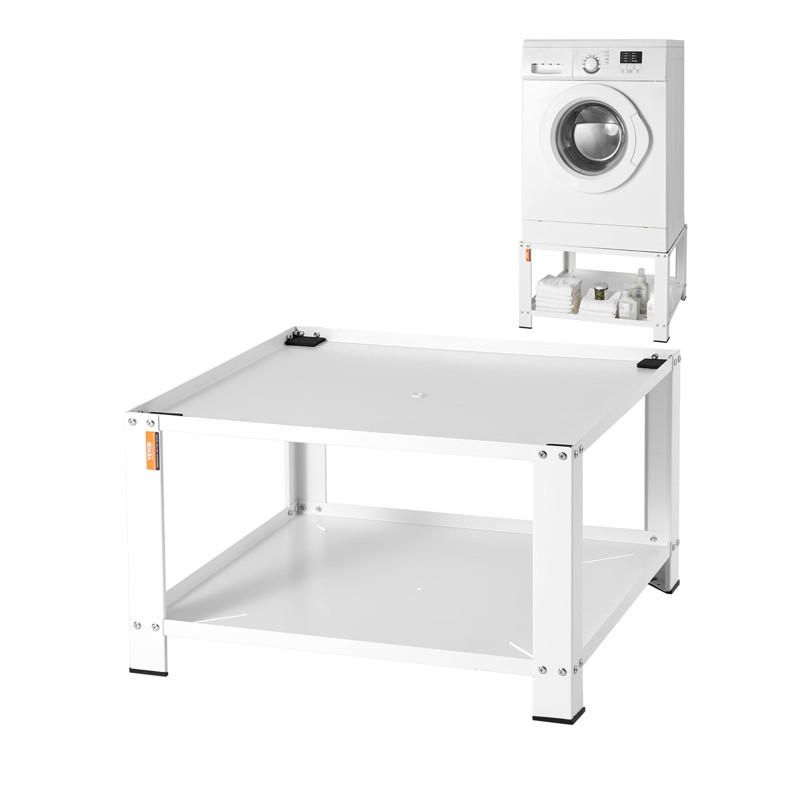 Photo 1 of VEVOR YN-WM03 Laundry Pedestal with Storage Shelf 28" Lx28 Wx16 H, Washer and Dryer Stand Universal Platform, Fit 660lbs Capacity, Heavy Duty Steel Multi-Functional Base for Washing Machine, White