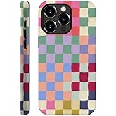 kiritfox Case Compatible with iPhone 15 Pro,Hybrid 2-Layer Hard Shell,Shockproof Soft for Girl Women,Mixed Color Checkerboard