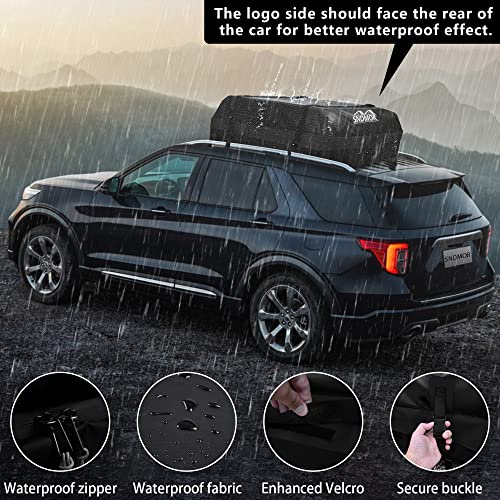 SNDMOR Roof Bag, 425L/15 Cubic Feet Waterproof Roof Luggage Suitable for All Vehicles with/Without Luggage Rack, Includes Non-Slip Mat + 4 Reinforcement Straps (Black)