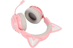 Cryfokt Wireless Cat Ear Gaming Headset RGB Light Headphones for Laptops PCs, 3D Surround Sound, for Gamers (Pink)