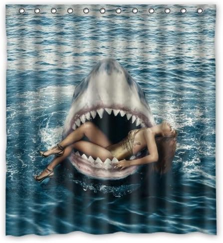 Amazing Style Beautiful Girl In Shark's Mouth Shower Curtain 66"x72" Inches Shower Rings Included Best Choice For Bathroom