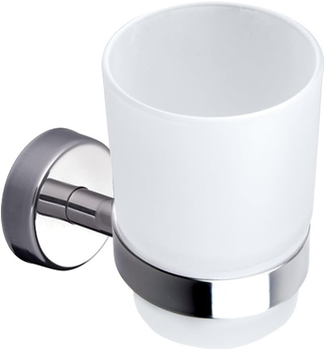 Kapitan Wall Mounted Toothbrush Holder, Frosted Glass Tumbler Stainless Steel 18/10, 3M Self Adhesive OR Screws Mounting
