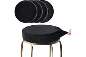 SINOSSO 4 Pcs Bar Stool Covers, Super Soft Velvet Dia.15.5"-18" Round Stretchy Washable Dustproof Slipcover for Upholstered Furniture (L, Black,4 Counts)