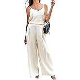 HOULENGS Women's Summer 2 Piece Outfits Sleeveless Spaghetti Strap Tops and Wide Leg Pants Matching Sets Casual Tracksuit